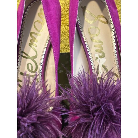 Sam Edelman Haide Fuchsia Feather Suede Leather Pom Pom Stiletto Pumps Heels 10M - Picture 9 of 12